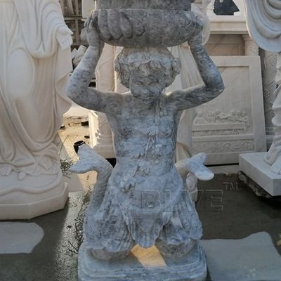 Large Marble Planter Natural Stone Life Size Flowerpots With Boy Relief
