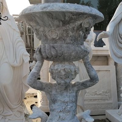 Large Marble Planter Natural Stone Life Size Flowerpots With Boy Relief