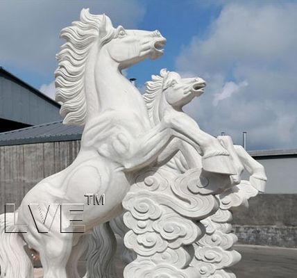 Large White Marble Horse Statue Stone Garden Animals Sculpture