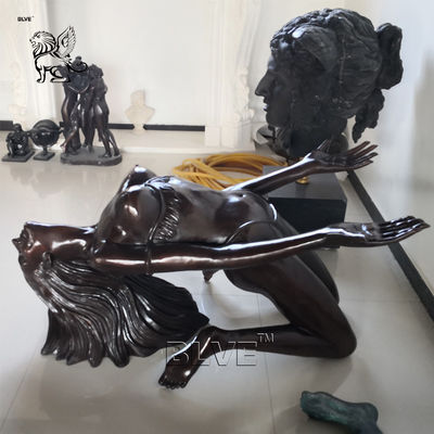 Nude Woman Bronze Sculpture Coffee Table Yoga Girl Statue Life Size Modern Art Home Decor