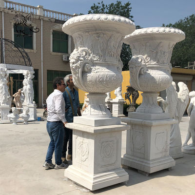 Large Marble Flowerpot Roman Relief Planters Hand Carved Garden Decoration