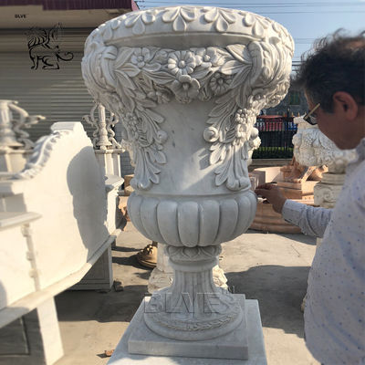 Large Marble Flowerpot Roman Relief Planters Hand Carved Garden Decoration