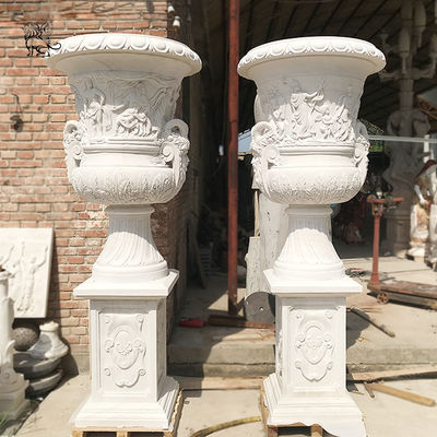 Large Marble Flowerpot Roman Relief Planters Hand Carved Garden Decoration