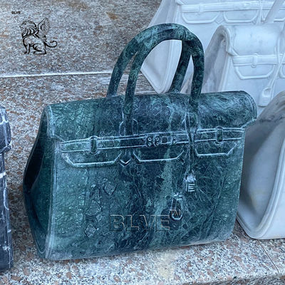 Marble Famous Brand Bag Sculpture Frog Green Natural Stone Handbag Statue Luxury Shopping Mall Decoration