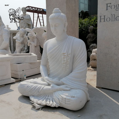 Marble Sitting Buddha Statues Life Size Hand Carved Budha Sculpture Garden Decoration