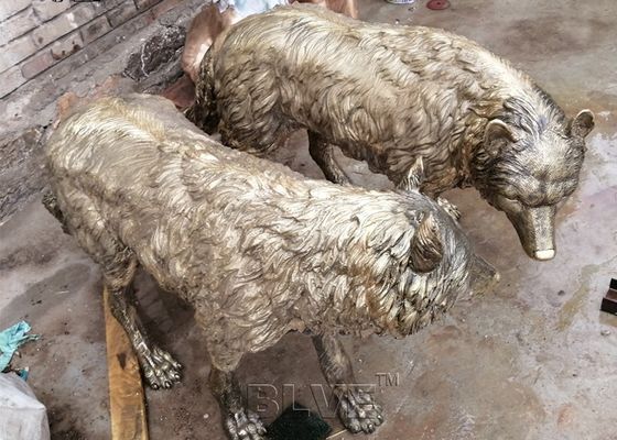 Wolf Bronze Statues Life Size Animal Sculpture Garden Decoration
