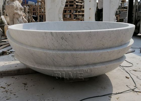 Carrara Marble Bathtub White Solid Bath Tub Natural Stone Round Handmade European Style
