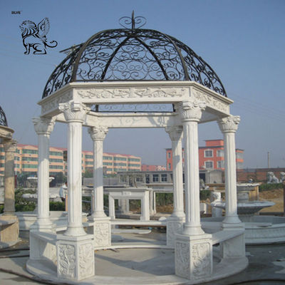 Large Marble Gazebo Woman Statues Garden Pavilion Metal Roof Hand Carved Outdoor Decoration