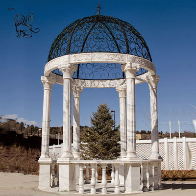 Large Marble Gazebo Woman Statues Garden Pavilion Metal Roof Hand Carved Outdoor Decoration
