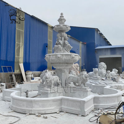 Modern Water Fountains Marble Lions Fountain Large Stone Carving Garden Decoration
