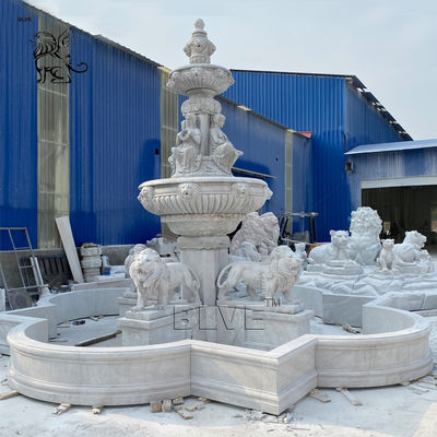 Modern Water Fountains Marble Lions Fountain Large Stone Carving Garden Decoration