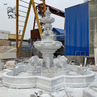 Modern Water Fountains Marble Lions Fountain Large Stone Carving Garden Decoration