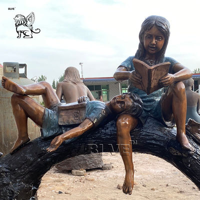 BLVE Bronze Girl And Boy Reading Statue Life Size Children Sculpture Art Metal Outdoor Garden Decoration