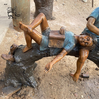 BLVE Bronze Girl And Boy Reading Statue Life Size Children Sculpture Art Metal Outdoor Garden Decoration