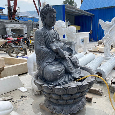BLVE Bluestone Buddha Statue Water Fountain Marble Shakyamuni Buddha Sculpture on a lotus