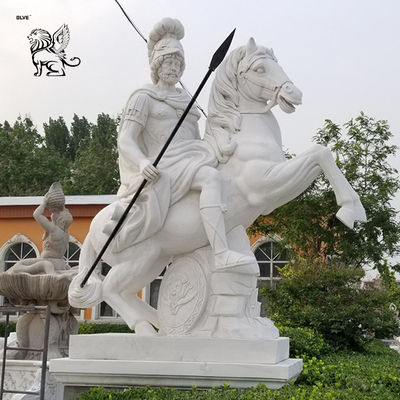 BLVE Roman Chariot Marble Statues Life Size Outdoor Soldier Sculpture Hand Carved Garden Decoration