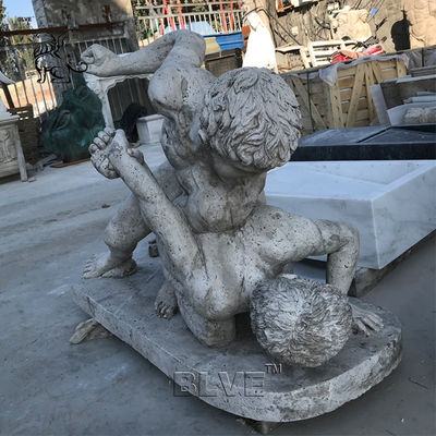 BLVE Marble Naked Man Fighting Statue Roman Sculpture Life Size Natural Cave Stone Hand Carved Garden