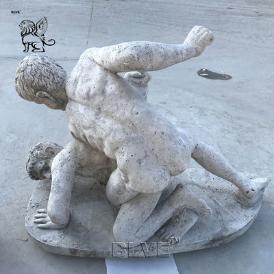 BLVE Marble Naked Man Fighting Statue Roman Sculpture Life Size Natural Cave Stone Hand Carved Garden