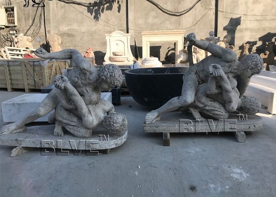 BLVE Marble Naked Man Fighting Statue Roman Sculpture Life Size Natural Cave Stone Hand Carved Garden