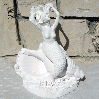 BLVE Stone Mermaid Sculpture Life Size Yemaya Mermaid Garden Statue Handcarved Seaside Decoration