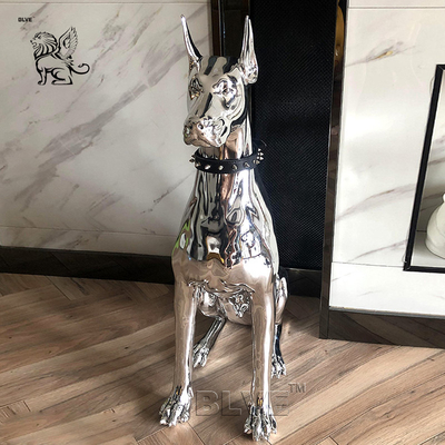 BLVE Stainless Steel Life Size Guard Doberman Dog Statues Sculpture Modern Art Shiny Metal Indoor Home Decoration