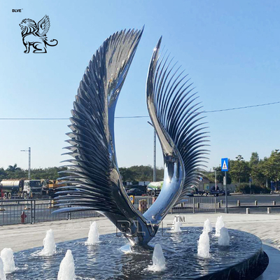 BLVE Stainless Steel Angel Wings Sculpture Metal Abstract Modern Art Outdoor Hotel Water Fountains