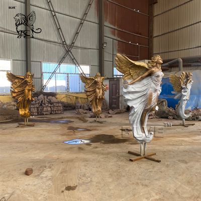 BLVE Bronze Angel Statues Life Size Brass Fairy Garden Decoration Sculpture Large Outdoor Modern Metal