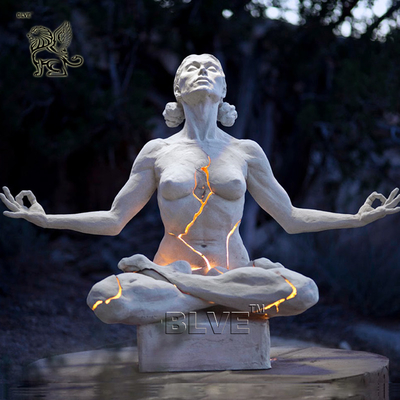 BLVE Sitting Yoga Bronze Statue Metal Expansion Sculpture Naked Woman LED Luminous Famous Artist Modern Art Design