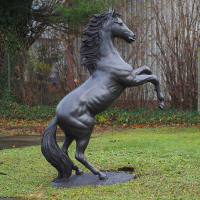 BLVE Black Bronze Jumping Horse Statues Copper Animal Sculpture Life Size Metal Art Garden Decor Modern