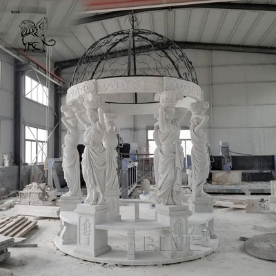 BLVE White Stone Pavilion Marble Greek Statues Gazebo Large Luxury Outdoor Modern Garden Decoration