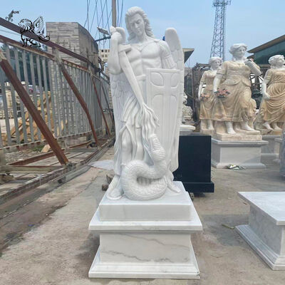 White Marble Life Size Archangel Michael Statues Religious Saint Angel Sculpture Outdoor Church Project