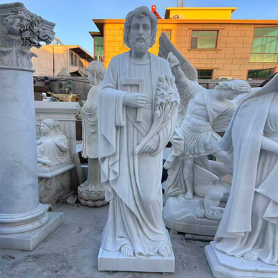 White Marble Saint Joseph Statue Life Size Religious Figures Church Design Handcarved with Caliper