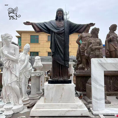 Bronze Rio De Janeiro Jesus Statue Christ the Redeemer Sculpture Life Size Figure Religious Sacred Place Church Courtyard